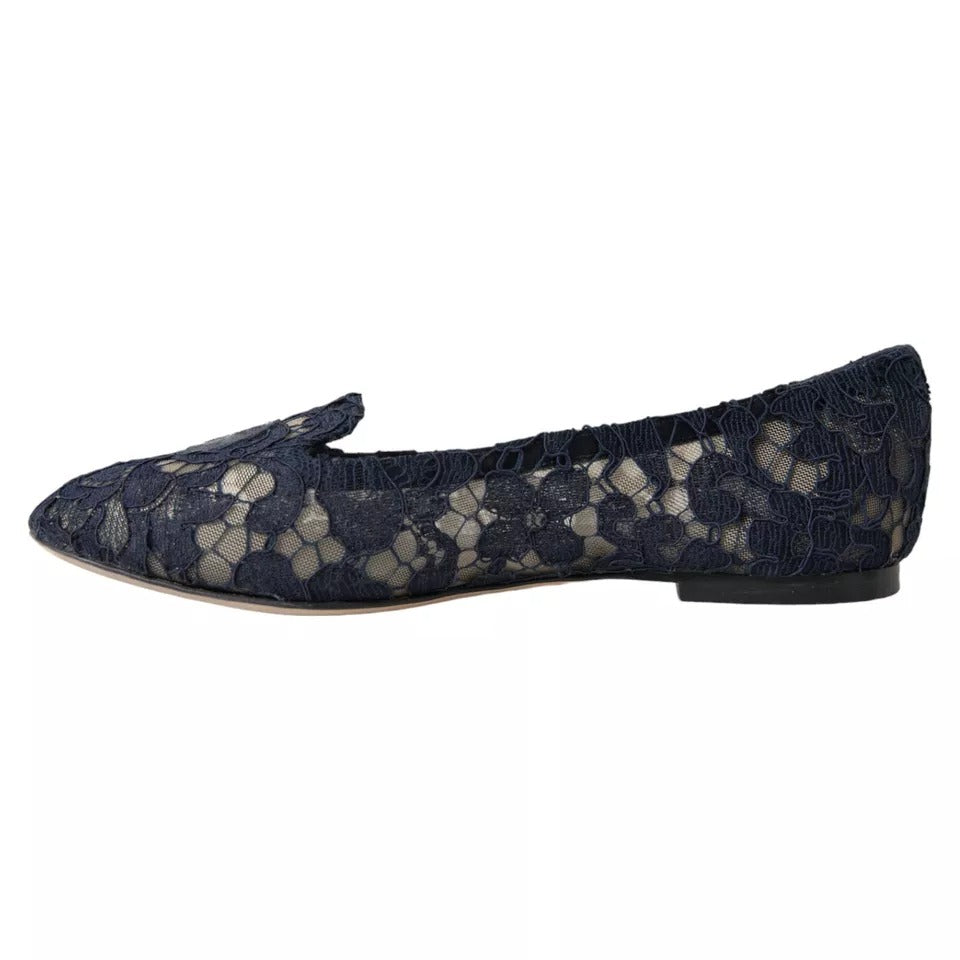 Dolce & Gabbana Dark Blue Taormina Lace Slip On Flats Shoes EU35 / US4.5