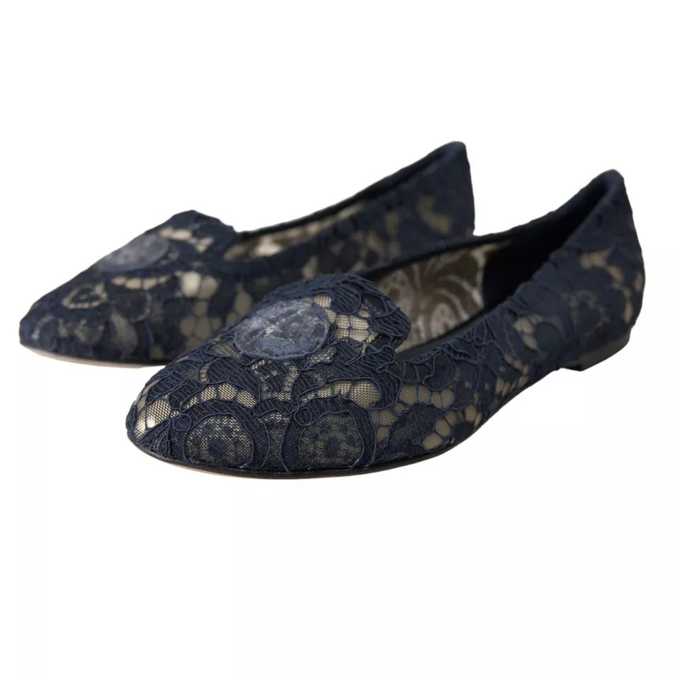 Dolce & Gabbana Dark Blue Taormina Lace Slip On Flats Shoes EU35 / US4.5