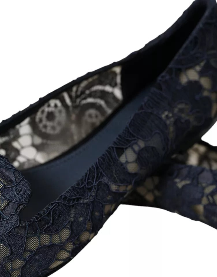 Dolce & Gabbana Dark Blue Taormina Lace Slip On Flats Shoes EU35 / US4.5