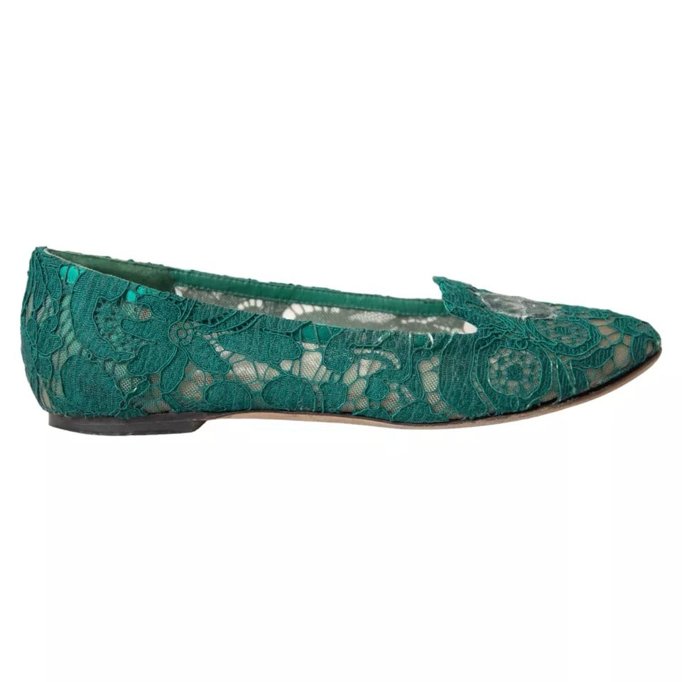 Dolce & Gabbana Green Taormina Lace Slip On Flats Shoes EU36.5 / US6