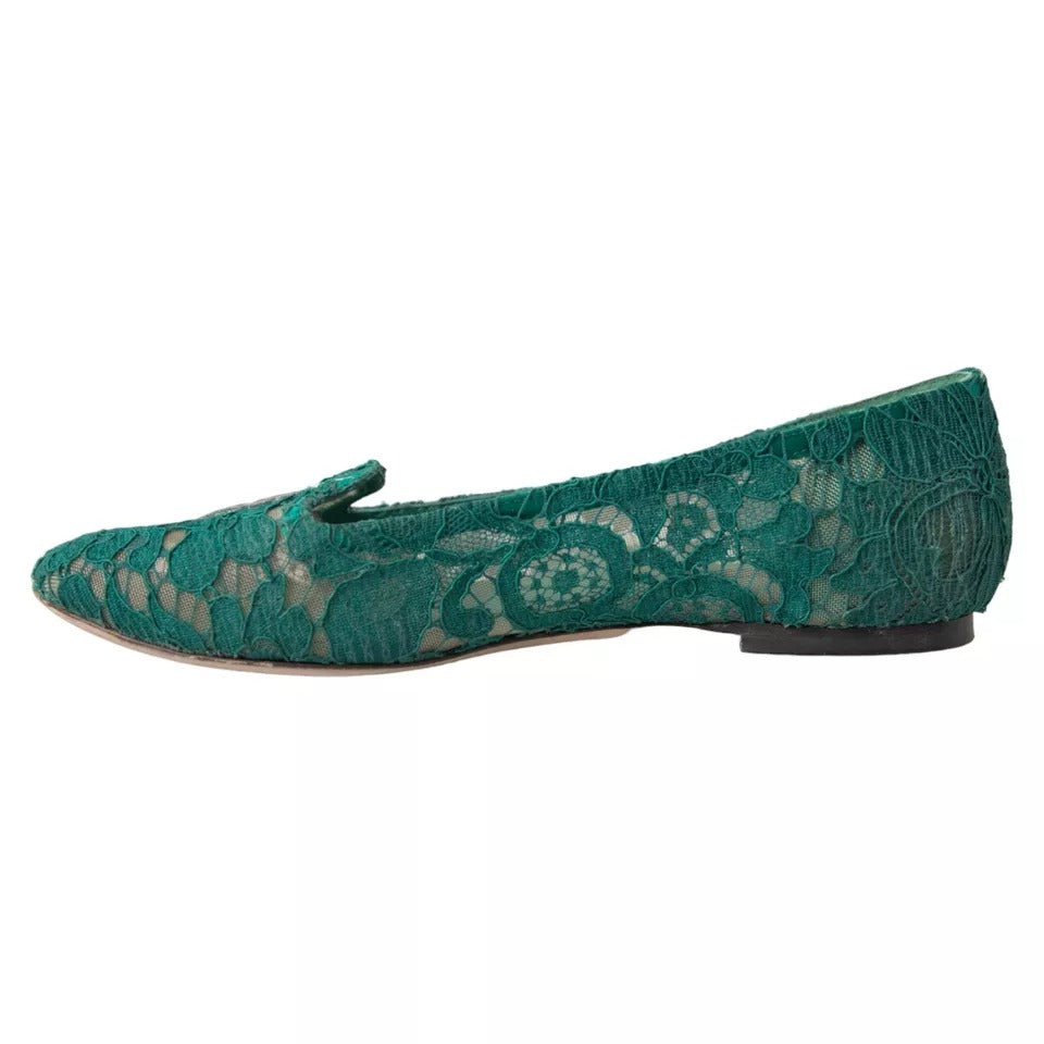 Dolce & Gabbana Green Taormina Lace Slip On Flats Shoes EU36.5 / US6