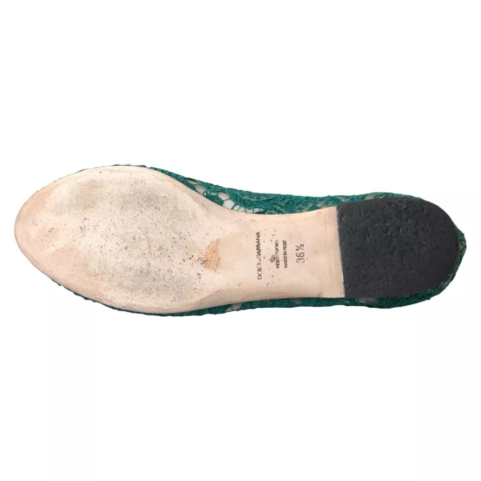 Dolce & Gabbana Green Taormina Lace Slip On Flats Shoes EU36.5 / US6