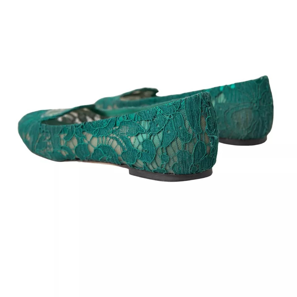 Dolce & Gabbana Green Taormina Lace Slip On Flats Shoes EU36.5 / US6