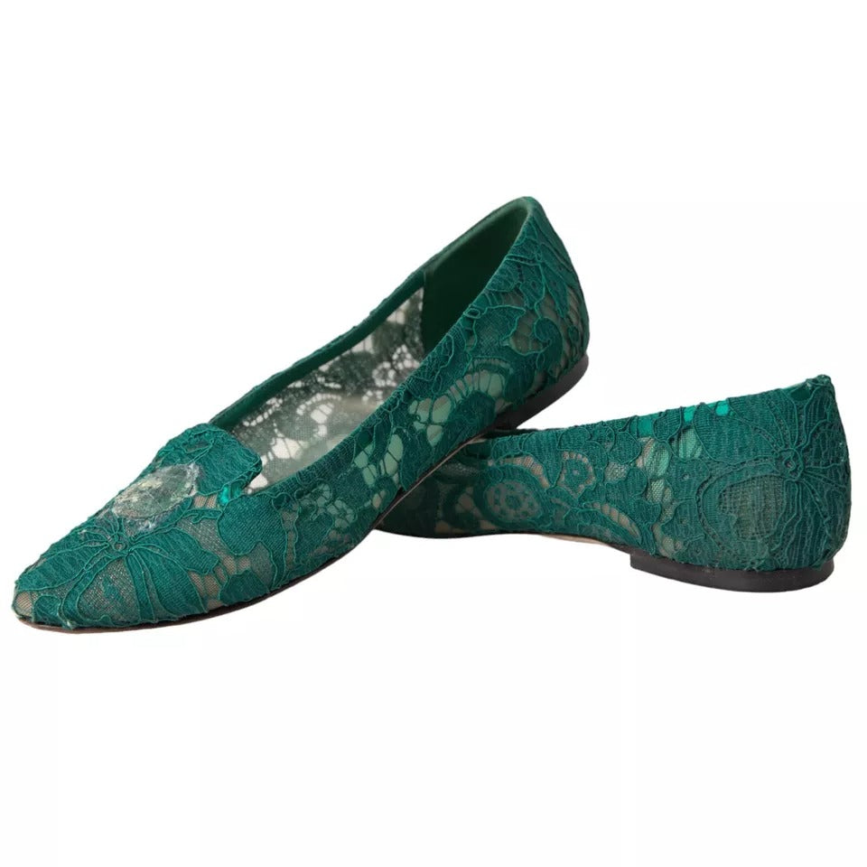 Dolce & Gabbana Green Taormina Lace Slip On Flats Shoes EU36.5 / US6