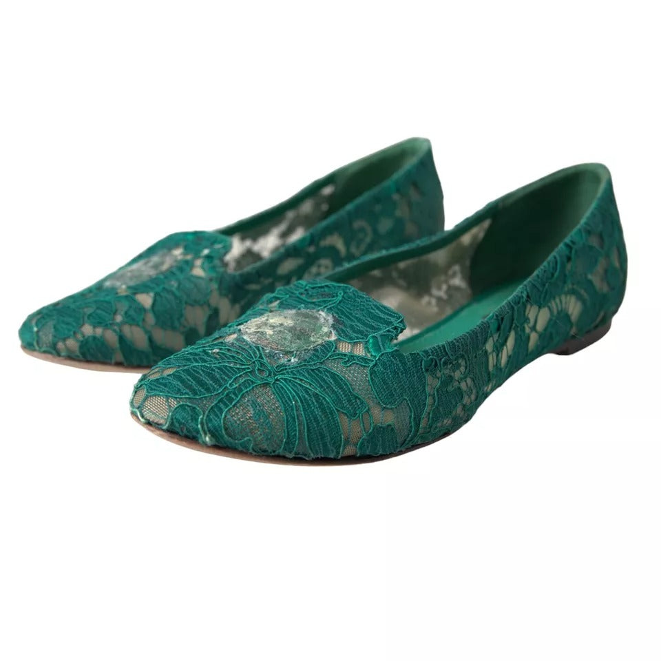 Dolce & Gabbana Green Taormina Lace Slip On Flats Shoes EU36.5 / US6