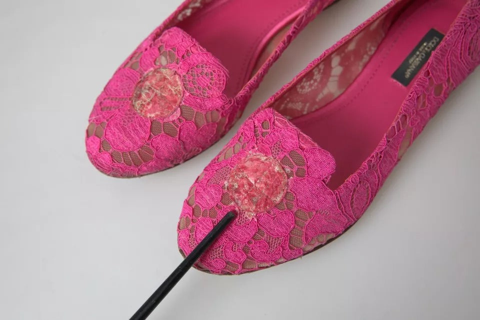 Dolce & Gabbana Pink Taormina Lace Slip On Flats Shoes EU36 / US5.5