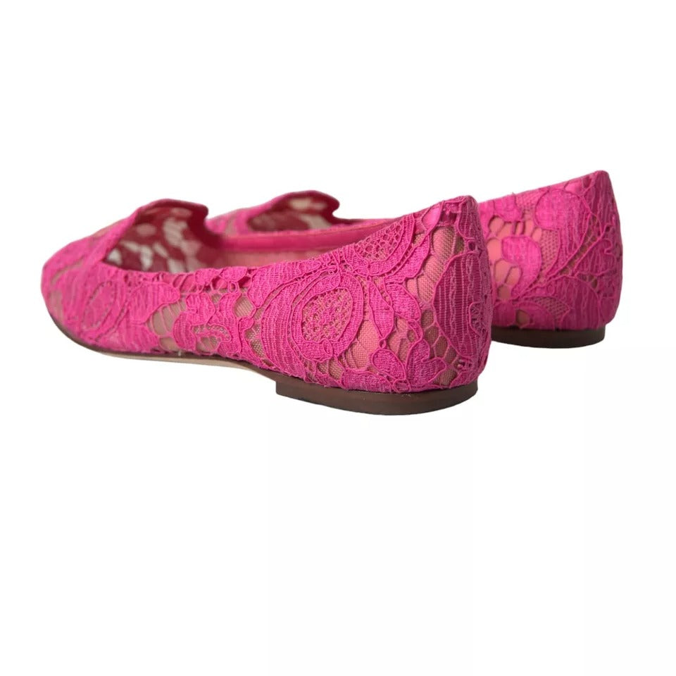 Dolce & Gabbana Pink Taormina Lace Slip On Flats Shoes EU36 / US5.5