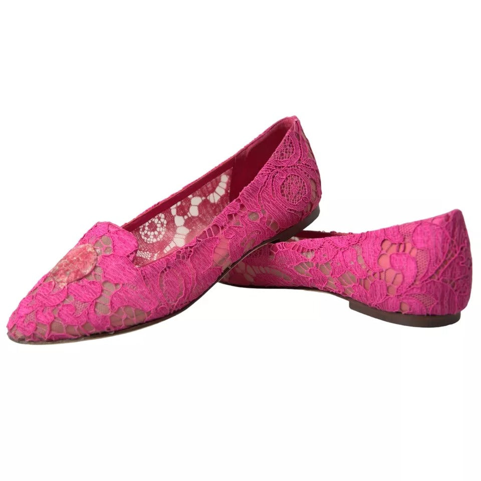 Dolce & Gabbana Pink Taormina Lace Slip On Flats Shoes EU36 / US5.5