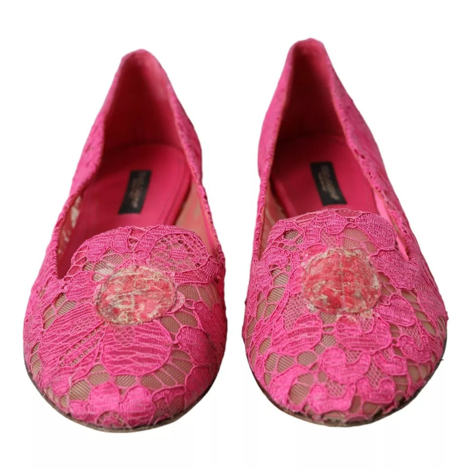 Dolce & Gabbana Pink Taormina Lace Slip On Flats Shoes EU36 / US5.5