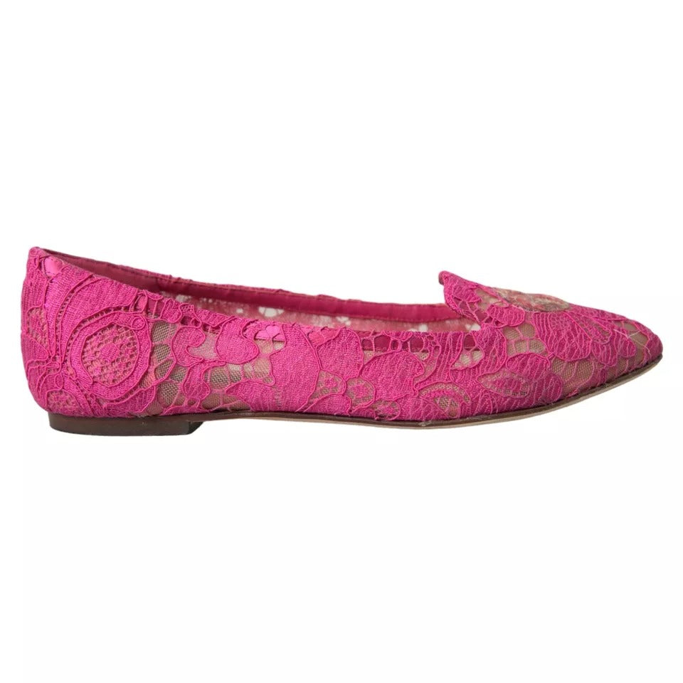 Dolce & Gabbana Pink Taormina Lace Slip On Flats Shoes EU36 / US5.5