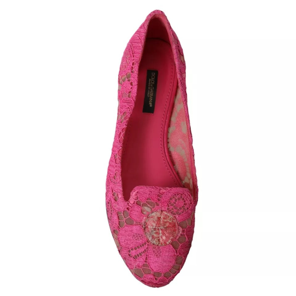 Dolce & Gabbana Pink Taormina Lace Slip On Flats Shoes EU36 / US5.5