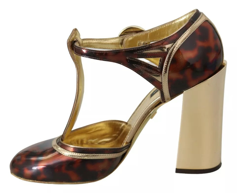 Dolce & Gabbana Gold Leopard T-strap Pumps Sandals Shoes EU41 / US10.5