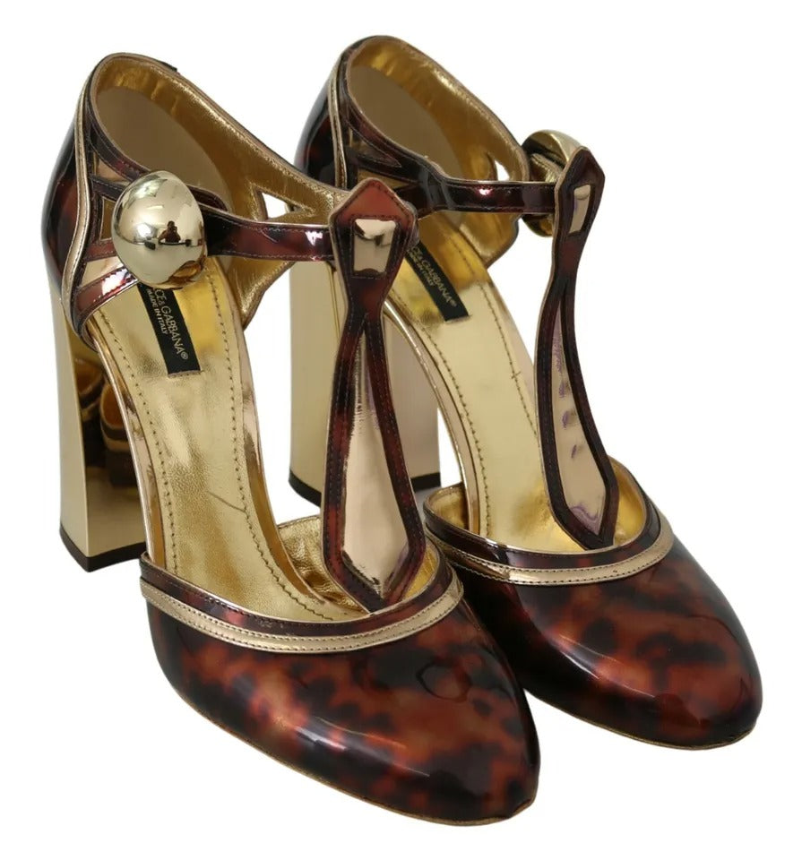 Dolce & Gabbana Gold Leopard T-strap Pumps Sandals Shoes EU41 / US10.5