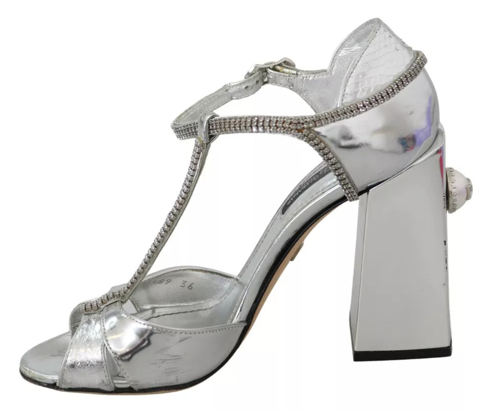 Dolce & Gabbana Silver Crystals T-strap Sandals Leather Shoes EU36 / US5.5