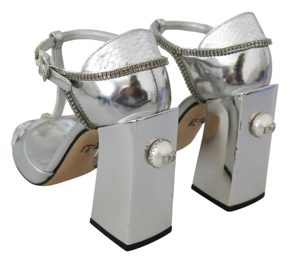 Dolce & Gabbana Silver Crystals T-strap Sandals Leather Shoes EU36 / US5.5