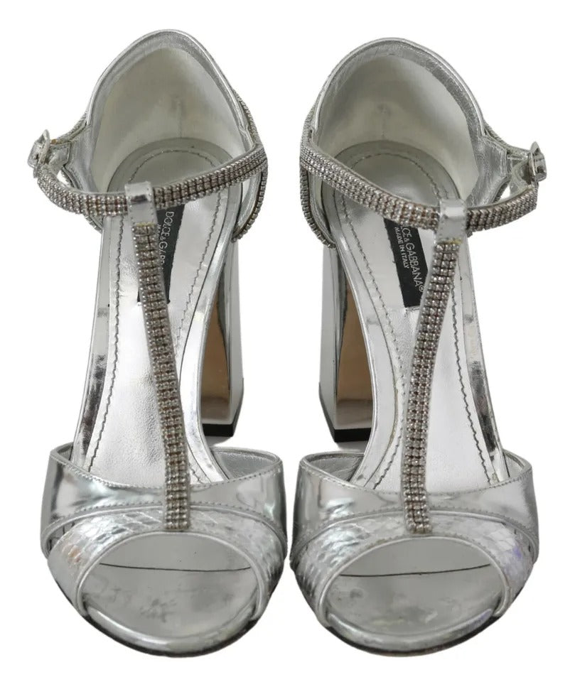 Dolce & Gabbana Silver Crystals T-strap Sandals Leather Shoes EU36 / US5.5