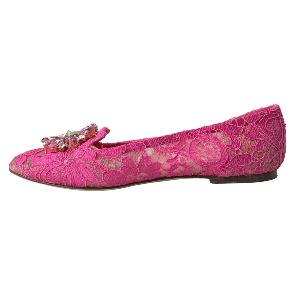 Dolce & Gabbana Pink Lace Crystal Ballet Loafers Shoes EU37 / US6.5