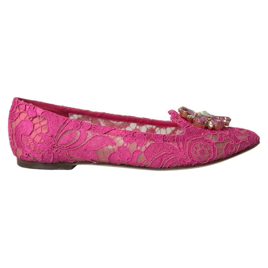 Dolce & Gabbana Pink Lace Crystal Ballet Loafers Shoes EU37 / US6.5