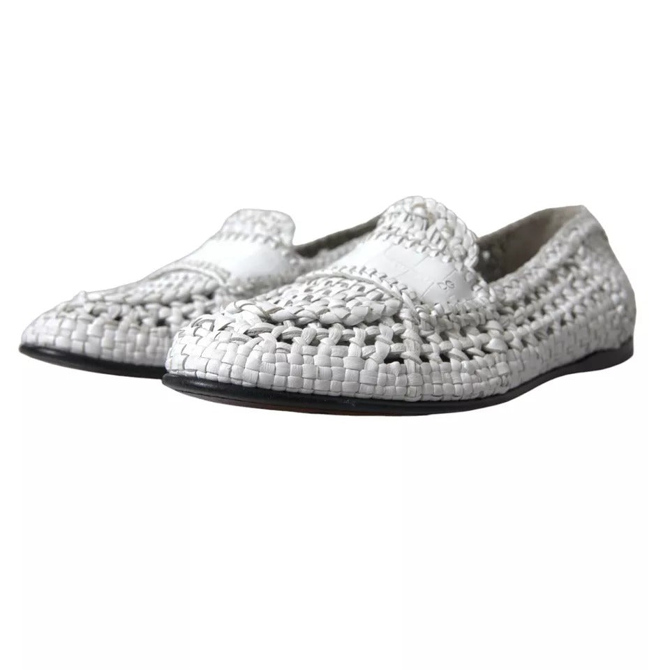 Dolce & Gabbana White Woven Leather Men Slip On Loafers Shoes EU40.5 / US7.5