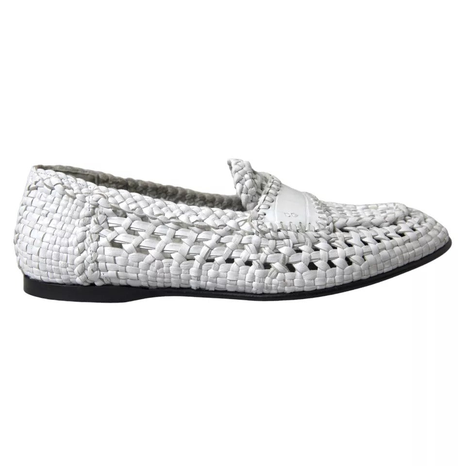 Dolce & Gabbana White Woven Leather Men Slip On Loafers Shoes EU40.5 / US7.5