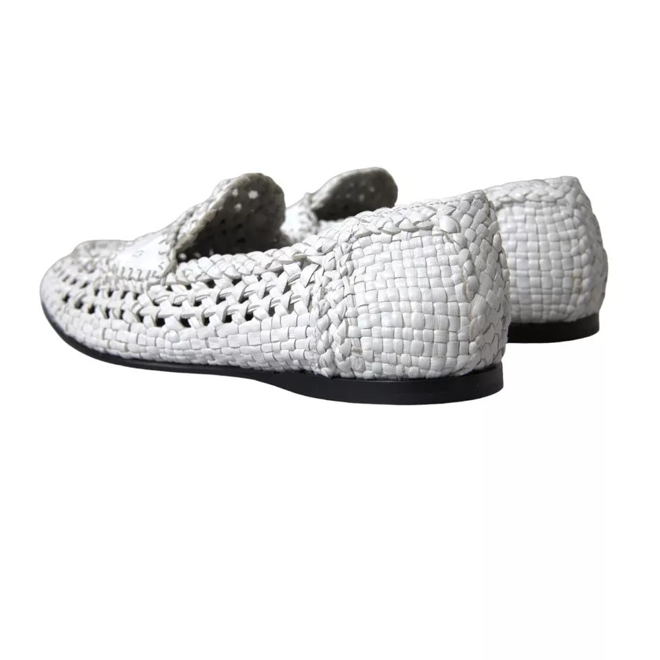 Dolce & Gabbana White Woven Leather Men Slip On Loafers Shoes EU40.5 / US7.5