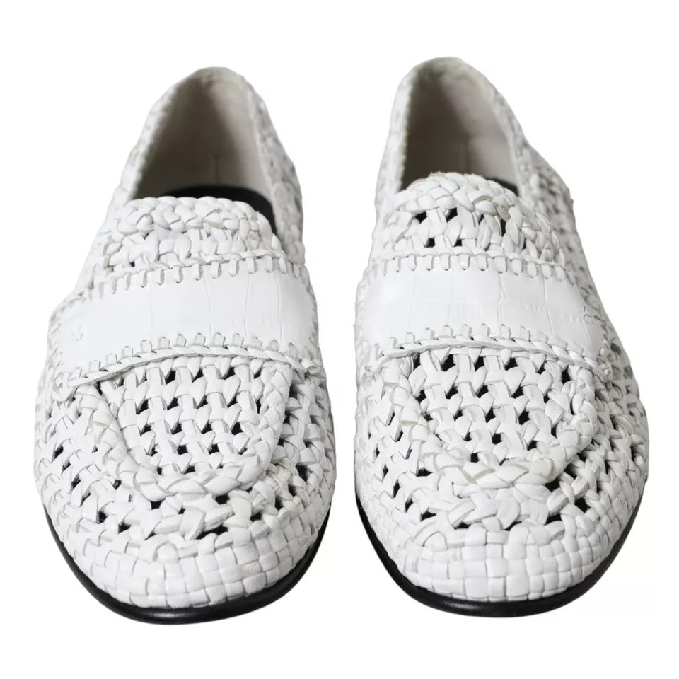 Dolce & Gabbana White Woven Leather Men Slip On Loafers Shoes EU40.5 / US7.5