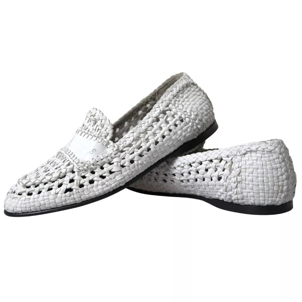 Dolce & Gabbana White Woven Leather Men Slip On Loafers Shoes EU40.5 / US7.5