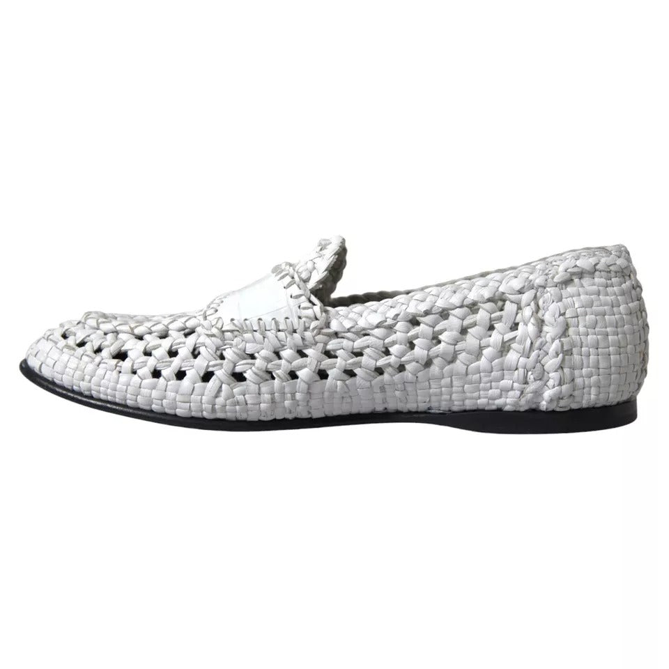 Dolce & Gabbana White Woven Leather Men Slip On Loafers Shoes EU40.5 / US7.5