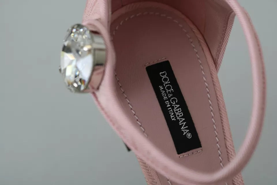 Dolce & Gabbana Pink Brocade Crystal Lily Ankle Strap Shoes EU37 / US6.5