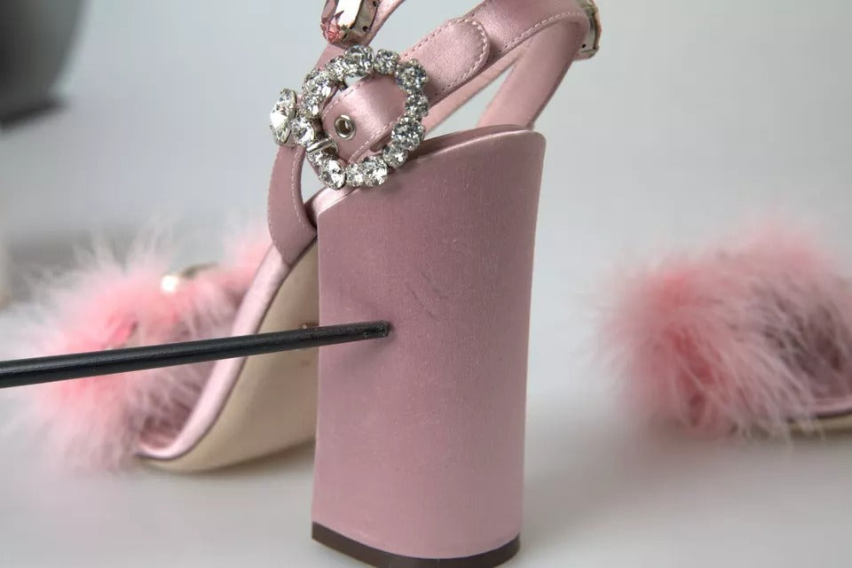 Dolce & Gabbana Pink Turkey Feather Embellished Sandals Shoes EU39 / US8.5