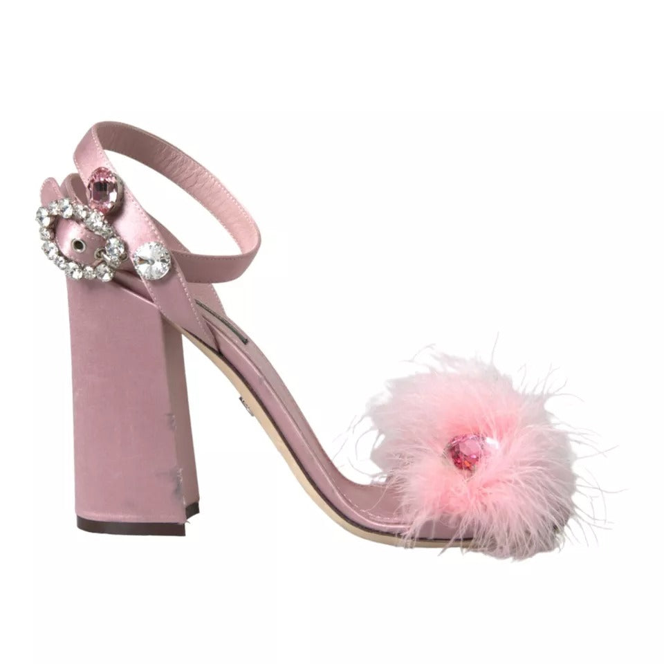 Dolce & Gabbana Pink Turkey Feather Embellished Sandals Shoes EU39 / US8.5