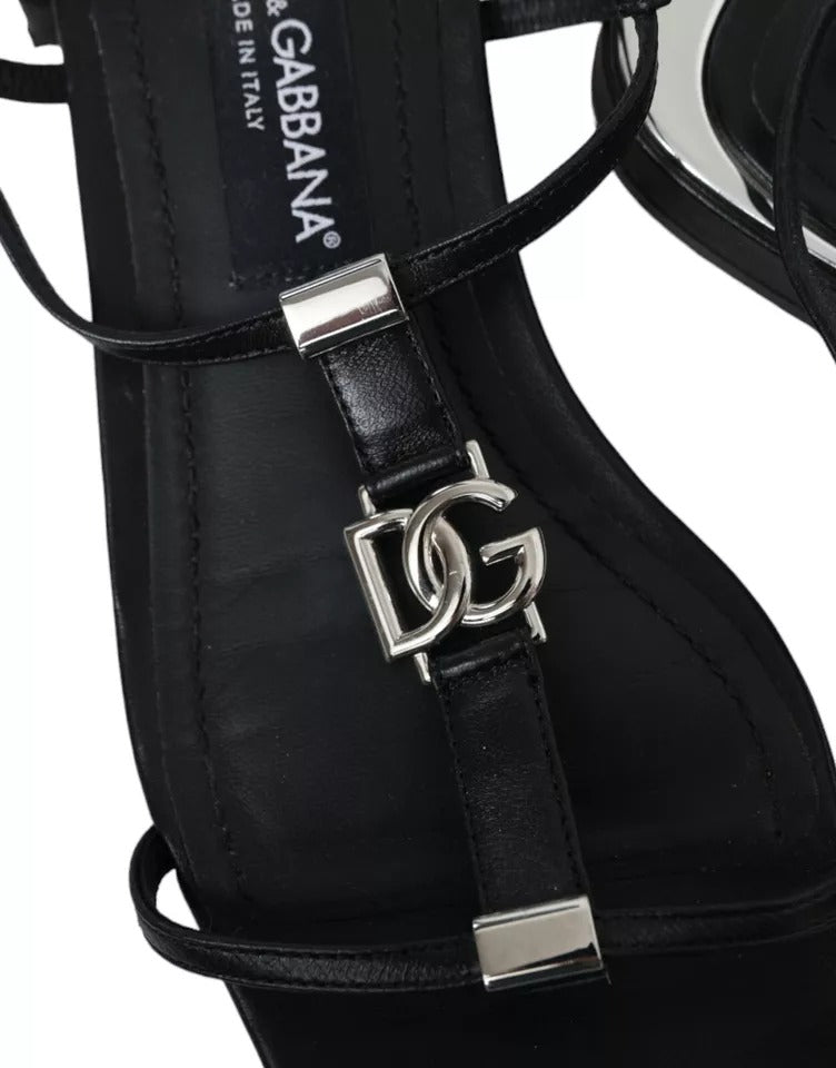 Dolce & Gabbana Black Leather DG Logo Flats Sandals Shoes EU39 / US8.5