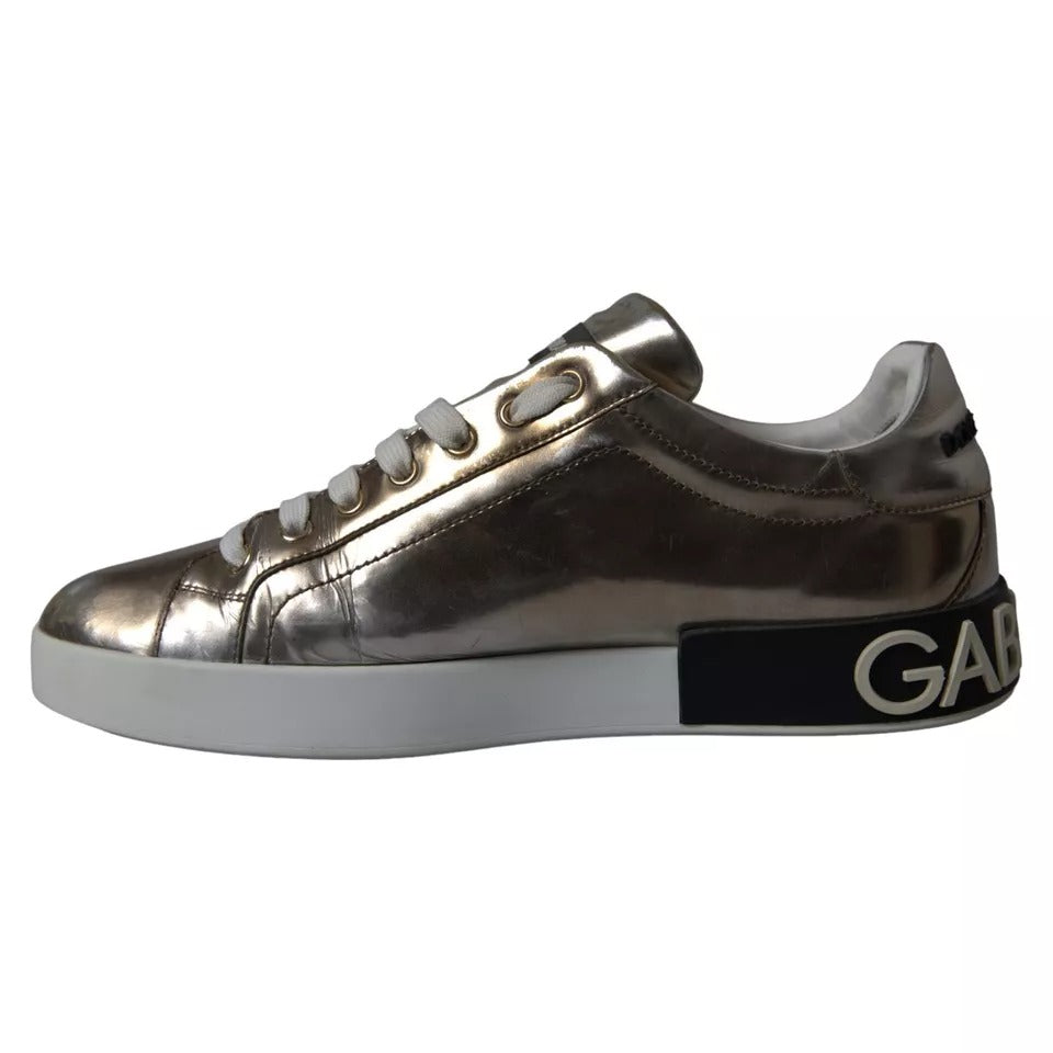 Dolce & Gabbana Bronze Leather Logo Sneaker Portofino Shoes EU43.5 / US10.5