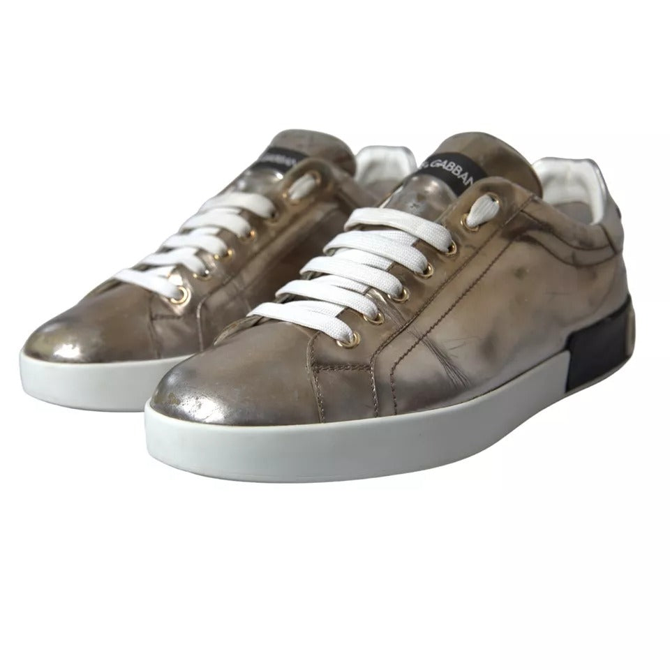 Dolce & Gabbana Bronze Leather Logo Sneaker Portofino Shoes EU43.5 / US10.5