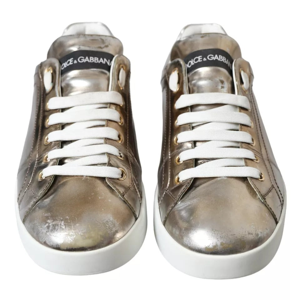 Dolce & Gabbana Bronze Leather Logo Sneaker Portofino Shoes EU43.5 / US10.5