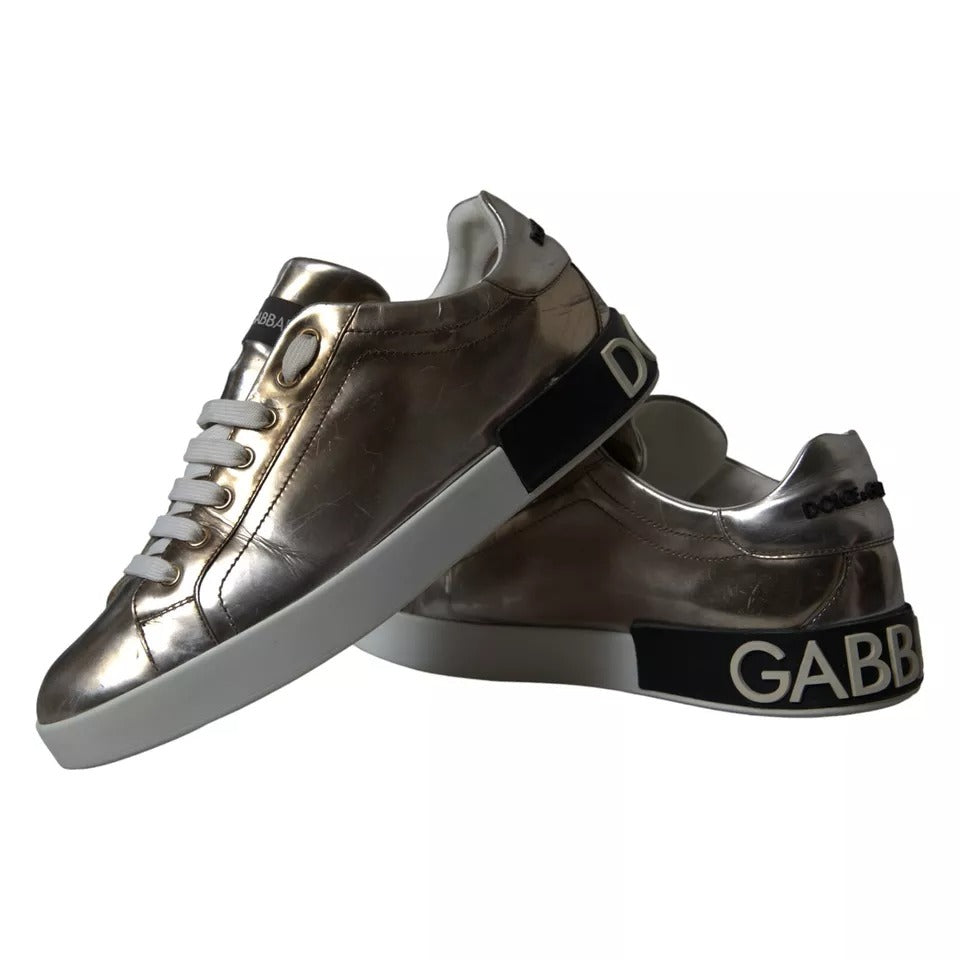 Dolce & Gabbana Bronze Leather Logo Sneaker Portofino Shoes EU43.5 / US10.5