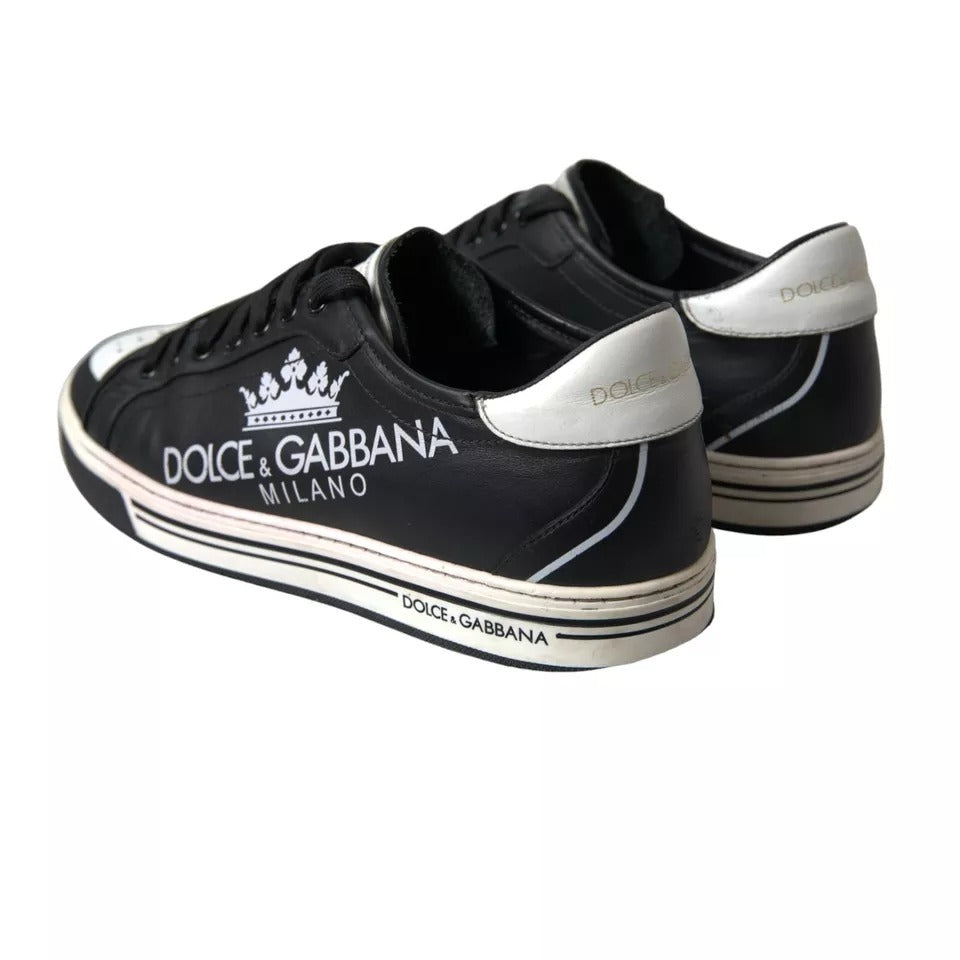 Dolce & Gabbana Black Leather Crown Milano Men Sneakers Shoes EU41 / US8