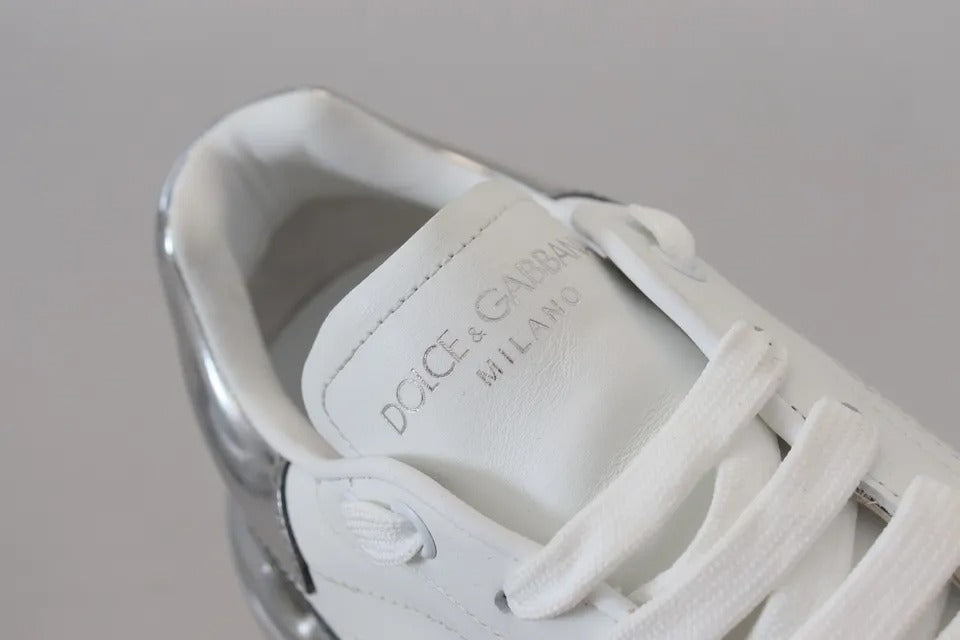 Dolce & Gabbana White Silver Leather Daymaster Sneakers Shoes EU39 / US8.5