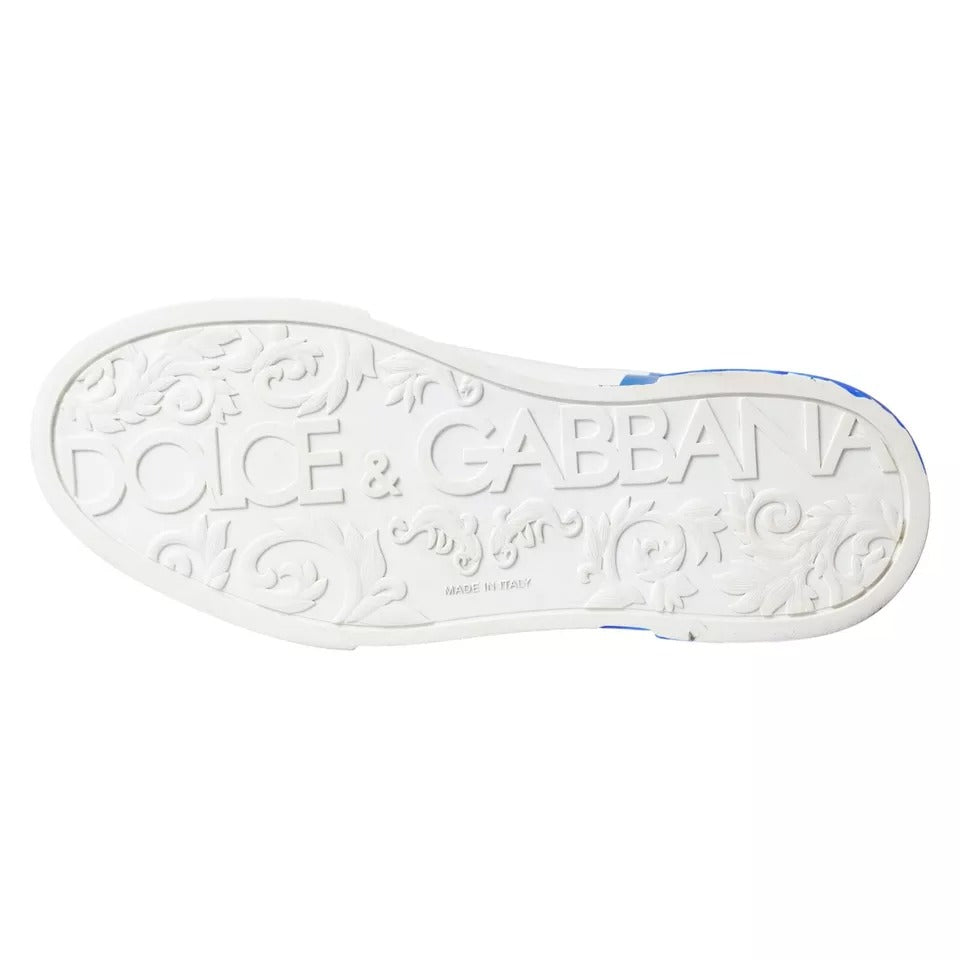 Dolce & Gabbana White Blue Leather Logo Low Top Sneakers Shoes EU39.5 / US6.5