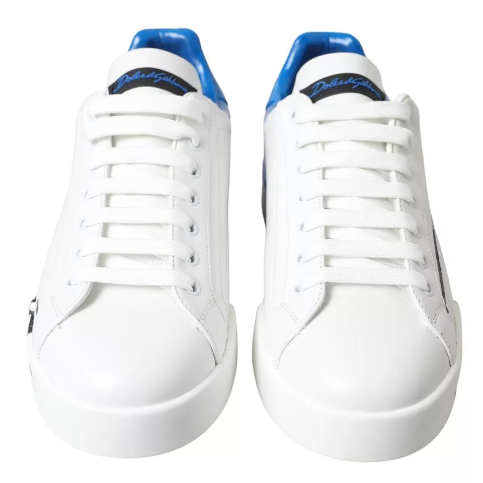 Dolce & Gabbana White Blue Leather Logo Low Top Sneakers Shoes EU39.5 / US6.5