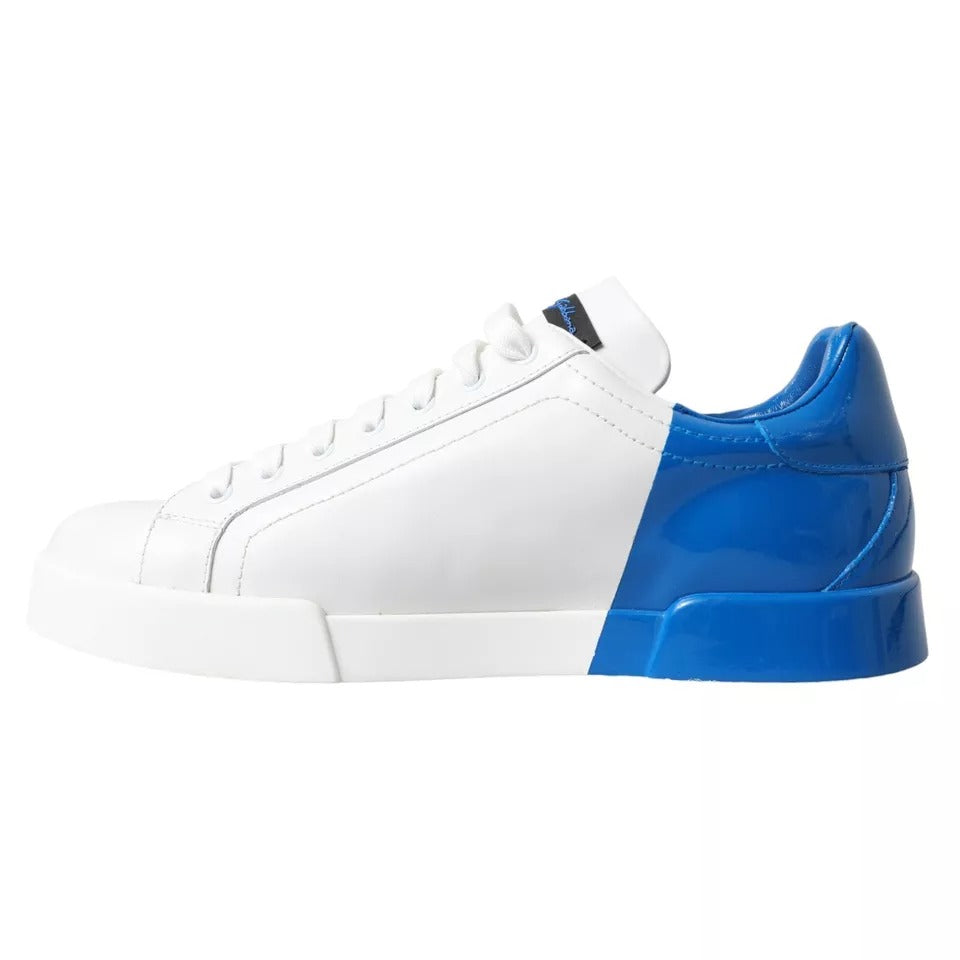 Dolce & Gabbana White Blue Leather Logo Low Top Sneakers Shoes EU39.5 / US6.5