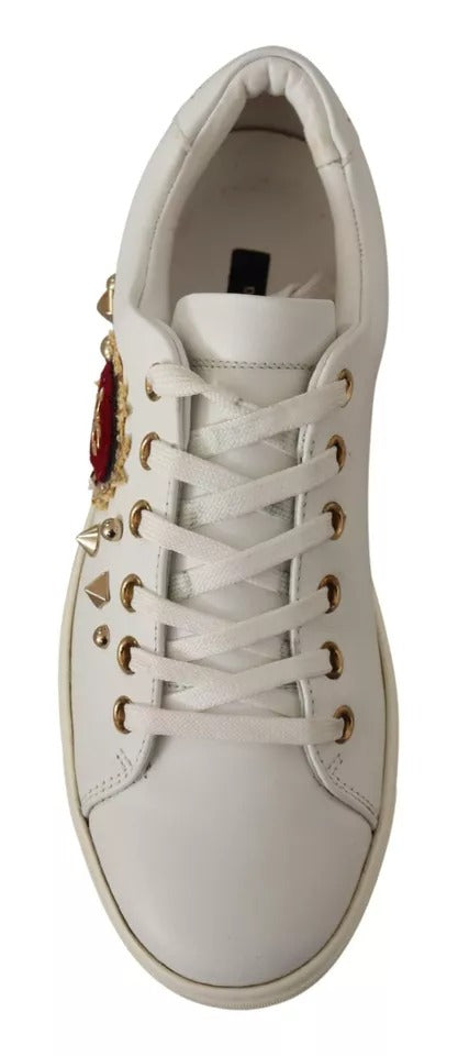 Dolce & Gabbana White Leather Gold Red Heart Sneakers Shoes EU35 / US4.5