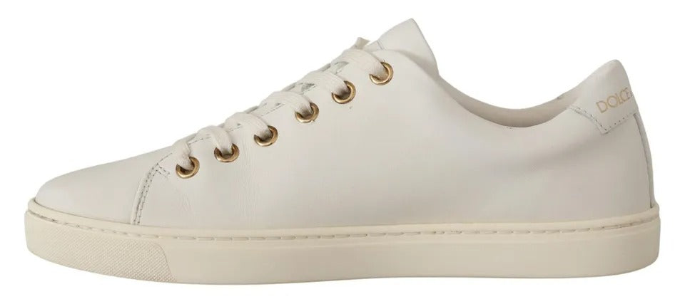 Dolce & Gabbana White Leather Gold Red Heart Sneakers Shoes EU35 / US4.5