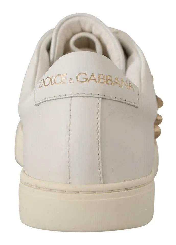 Dolce & Gabbana White Leather Gold Red Heart Sneakers Shoes EU35 / US4.5