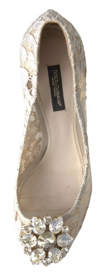 Dolce & Gabbana White Taormina Lace Crystal Heels Pumps Shoes EU37.5 / US7