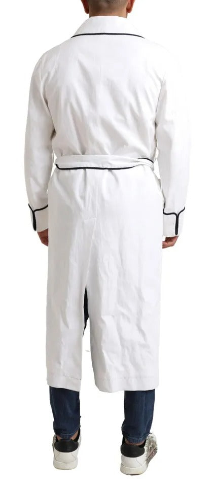 Dolce & Gabbana White Linen Belted Robe DG Logo Sleepwear IT48 / M