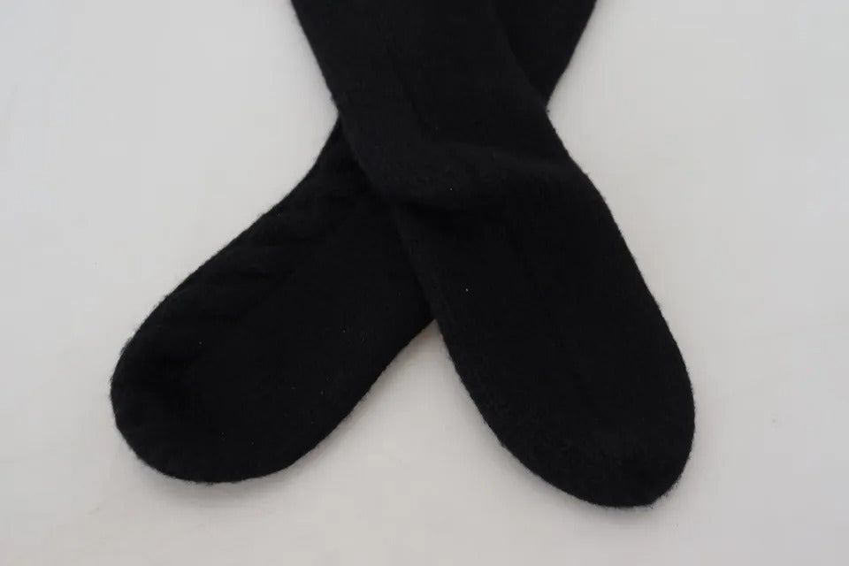 Dolce & Gabbana Black Wool Knit Calf Long Women Accessory Socks SIZE S