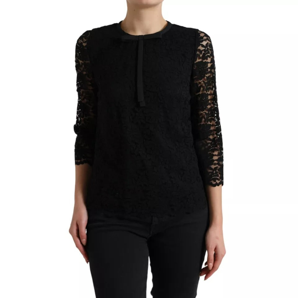 Dolce & Gabbana Black Floral Lace Blouse T-shirt Staff Top IT38 / S