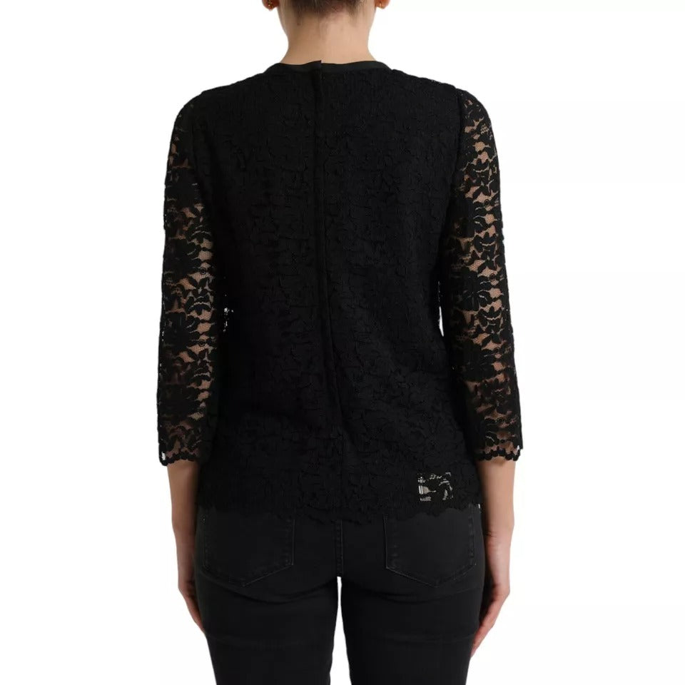 Dolce & Gabbana Black Floral Lace Blouse T-shirt Staff Top IT38 / S