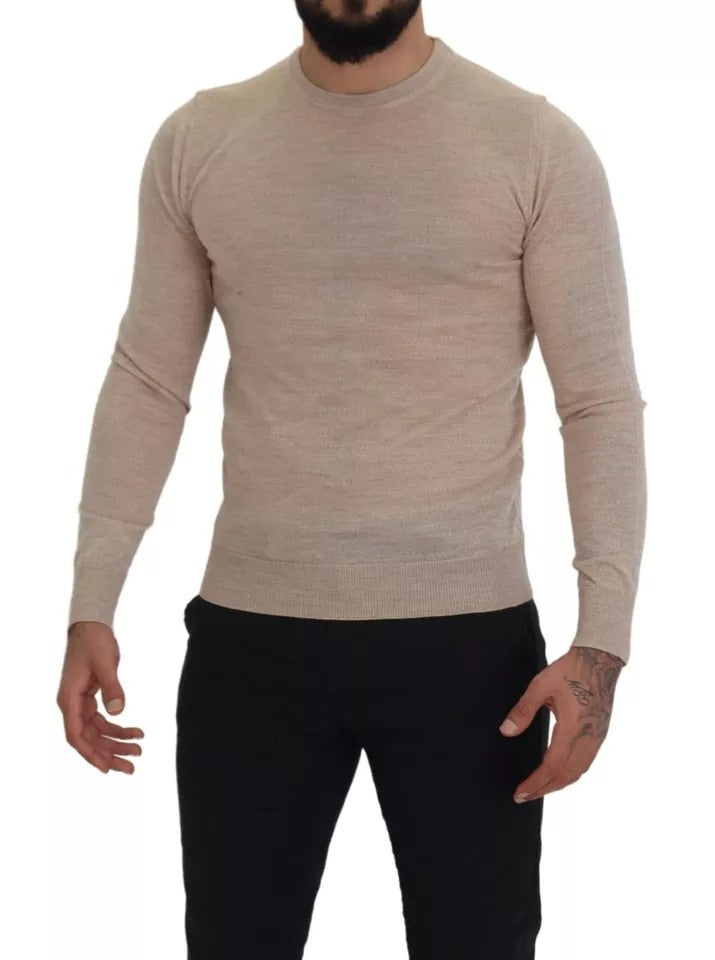 Dolce & Gabbana Beige Virgin Wool Crew Neck Pullover Sweater IT46 / S